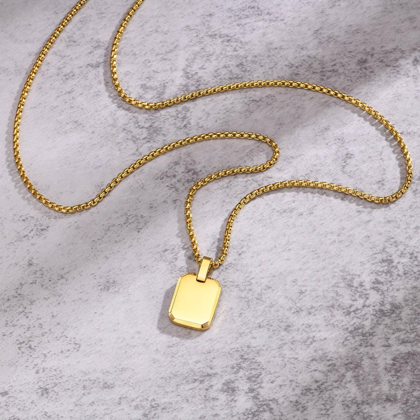 Engrave Square Necklace Personalized Tag ID Pendant, Stainless Steel Gold Plate image 6