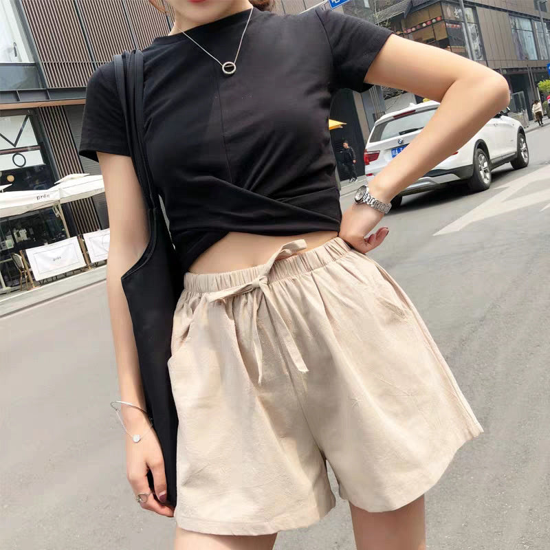 Casual Linen Shorts Women Gym Workout Shorts Cotton Short Pants High Waisted Bl image 13