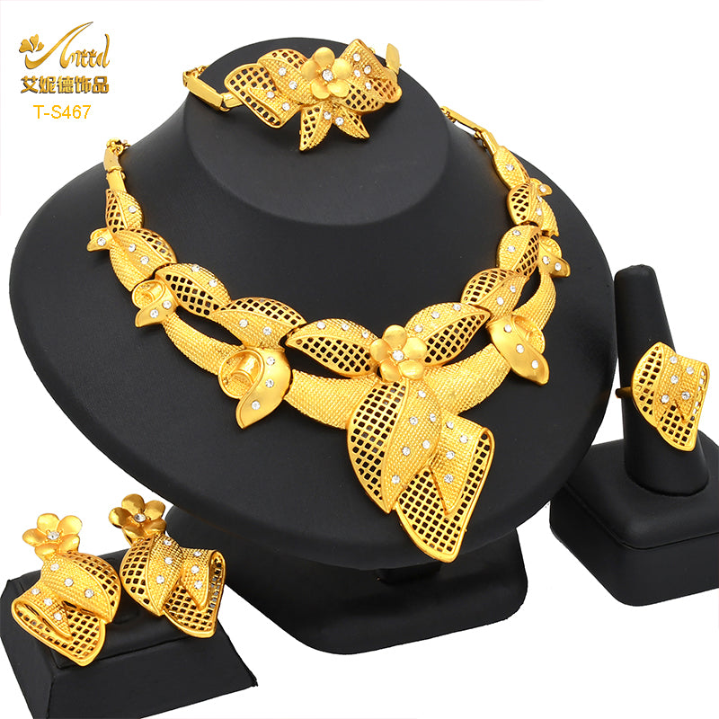 ANIID Luxury Indian Jewelry Sets for Women Party Dubai 24K Gold Color Necklace image 13