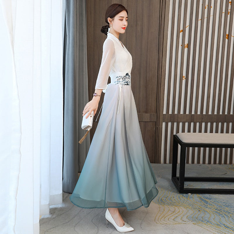 Ao Dai Dress 2020 Summer New Vietnam Dress Women Elegant Cheongsam Folk Chinese image 5