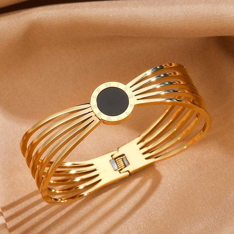Stainless Steel Punk Gold Color Bangles for Women Men Trendy Metal Bracelets Bo image 3