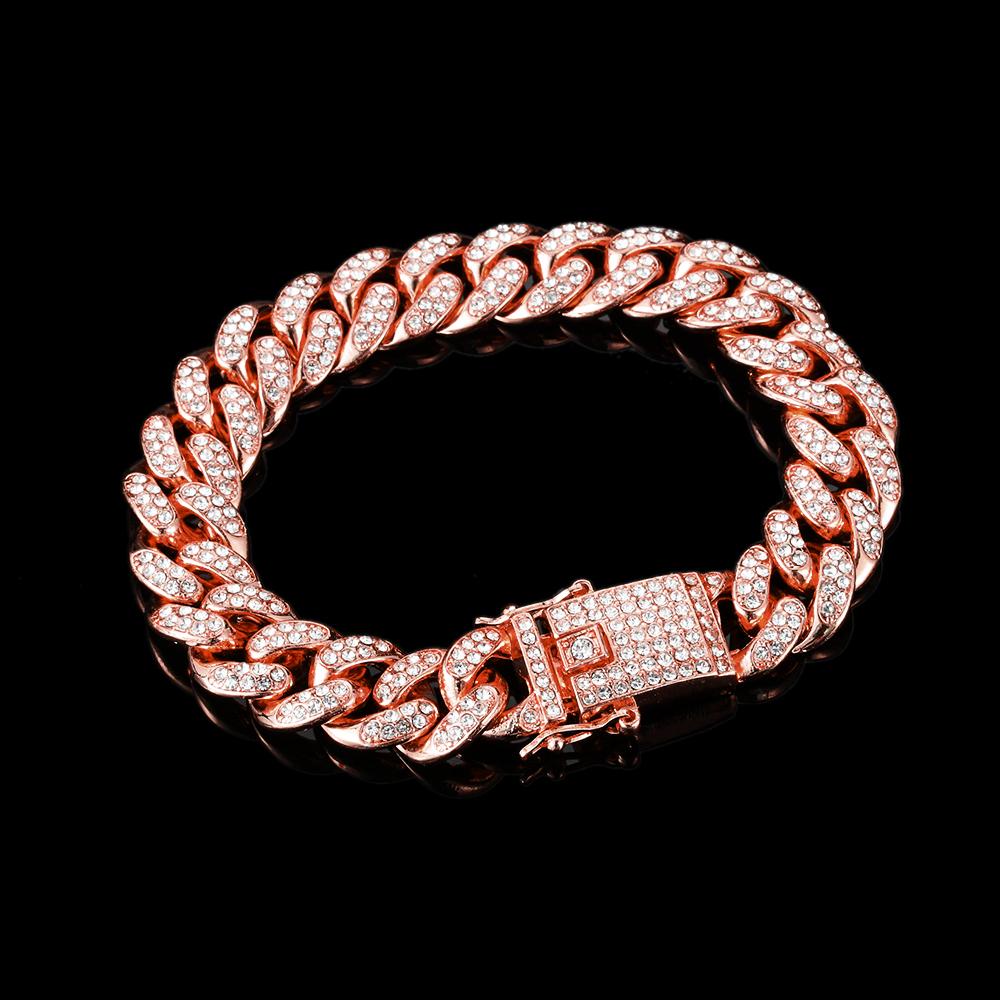 New Shiny Inlaid Rhinestone Cuban Link Chain Bracelet 14k Gold Plated Bracelet image 7