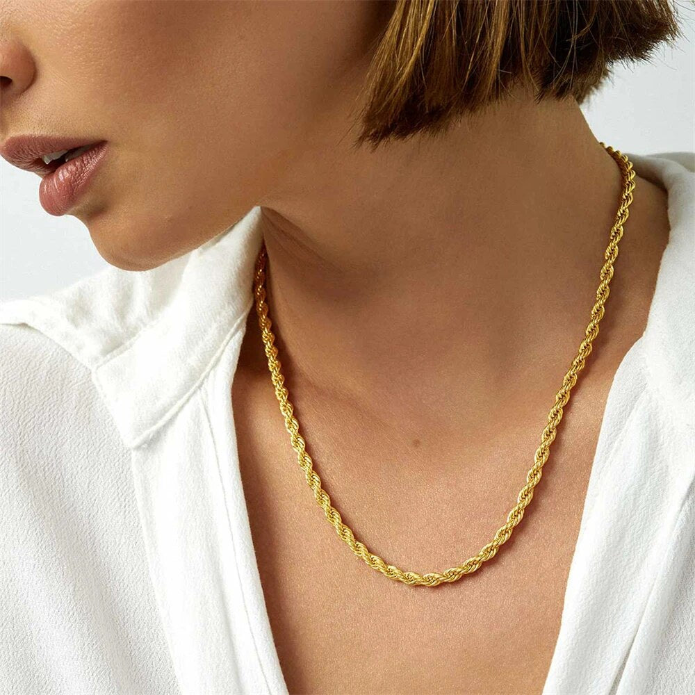 U7 Thick Stainless Steel Twisted Rope Chain Necklace For Men Gold Color Hippie image 7