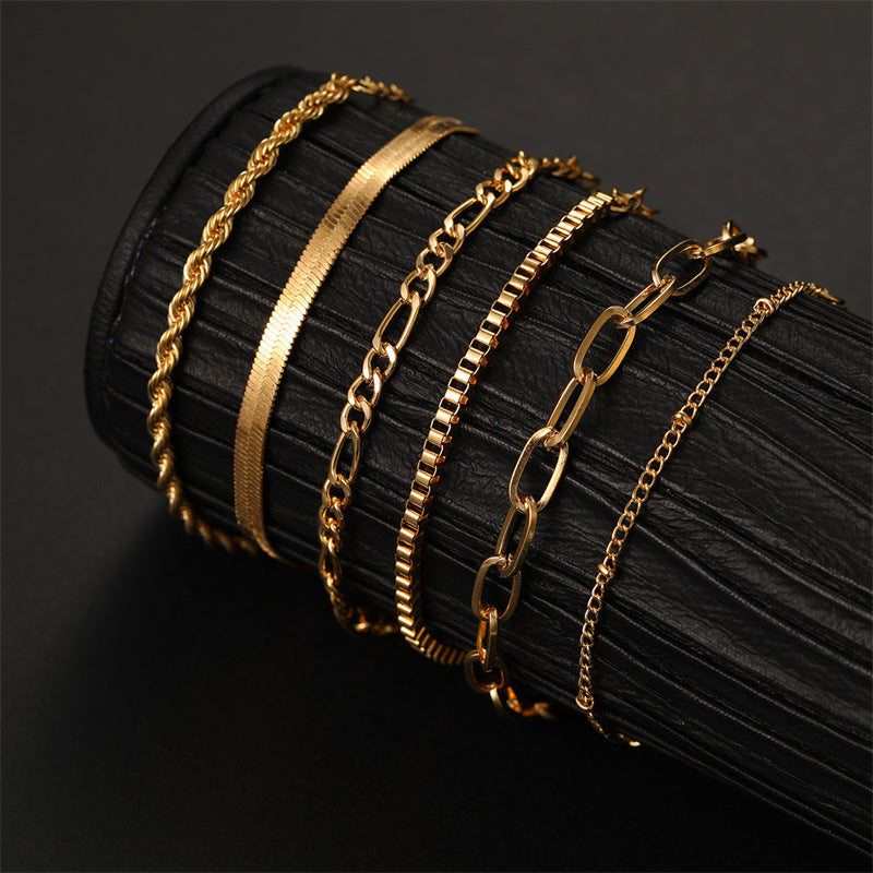 6Pcs Gold Color Bracelet Set Boho Retro Thick Twist Cuban Chain Bracelet for Wo image 7