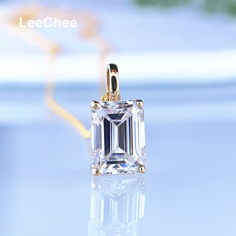 Real 18K Yellow Gold Pendant 2CT 6*8MM Emerald Cut Moissanite Necklace VVS Lab image 1