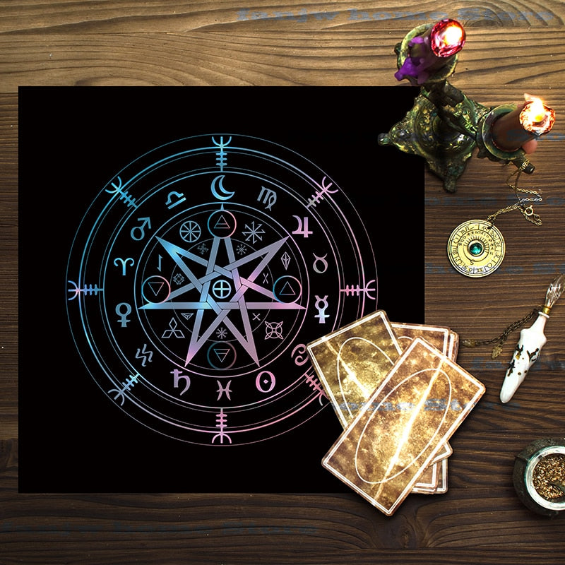 2023 Ornate Gold Tarot Tablecloth Altar Cloth Pagan Clock Pendulum Witchcraft O image 5