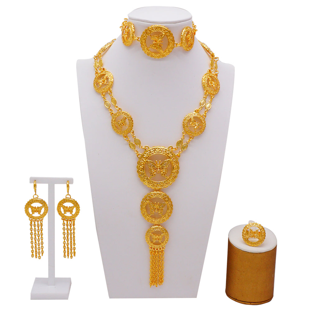 Arabic Dubai Jewelry Set for Women Earrings Ethiopian African Long Chain Gold C image 31