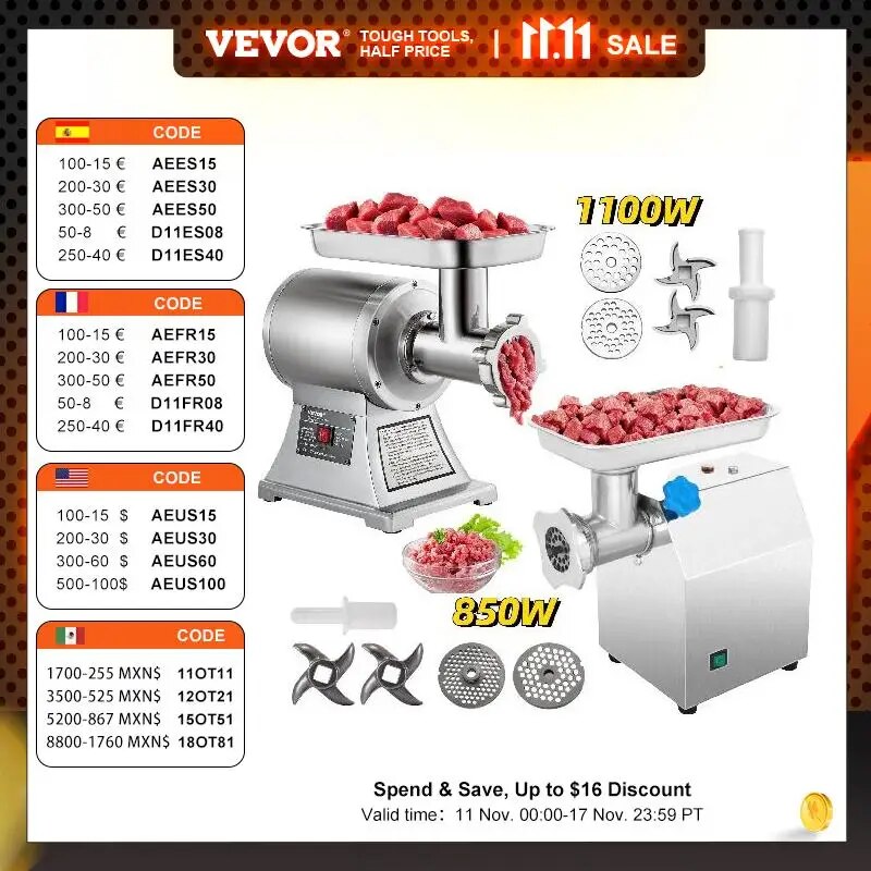 VEVOR 122 Kg/H 250 KG/H Electric Meat Mincer Chopper Heavy Duty Food Processors image 1