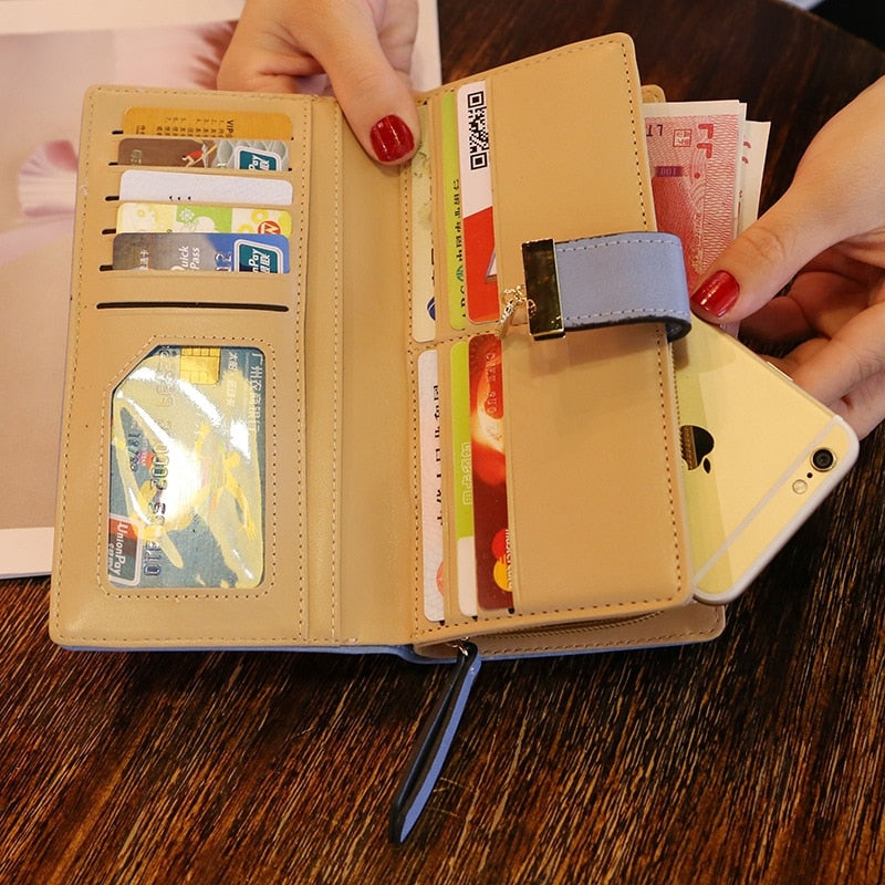 Fashion PU Leather Wallet Purse Women Long Wallet Gold Hollow Leaves Pouch Hand image 9
