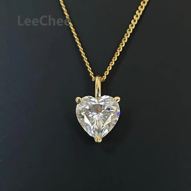 1CT Heart Cut Moissanite Pendant Real 18K Yellow Gold 6.5MM VVS Lab Diamond Nec image 4