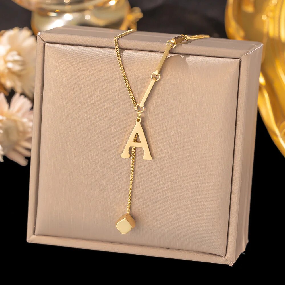 Stainless Steel Initial Letter Necklace For Women Gold Color 26 Alphabet Pendan image 24