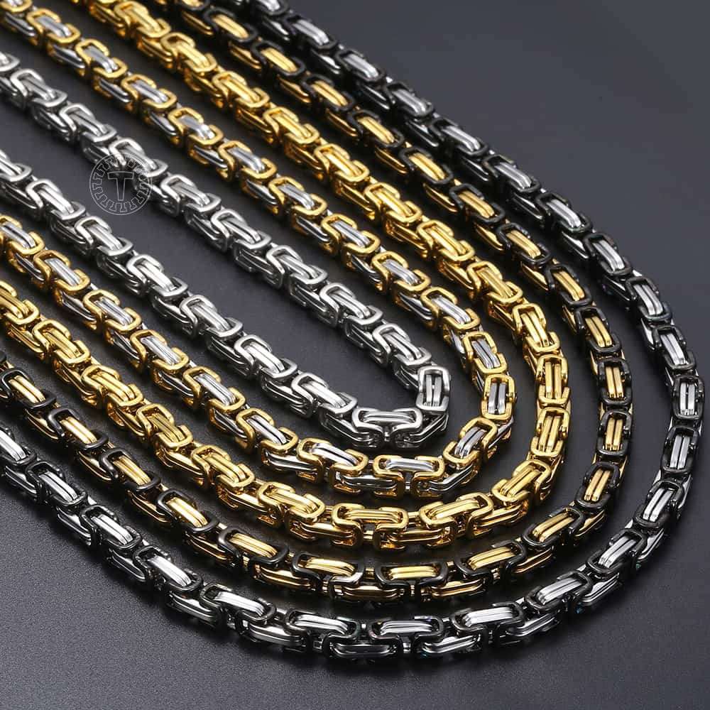 5MM Men's Byzantine Box Link Chain Necklace Gold Color Black Silver Color Stain image 1