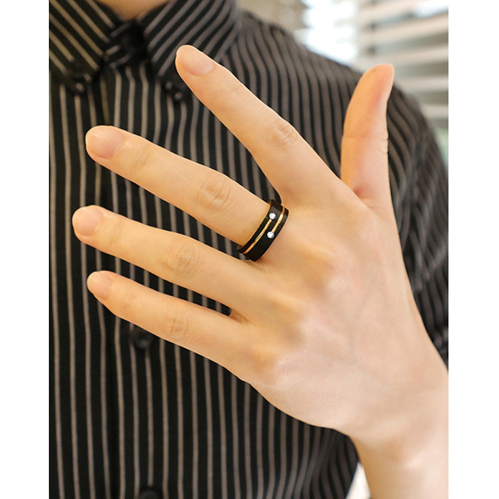 Newshe Mens Tungsten Carbide Ring Black and Golden Color 8mm Wedding image 4