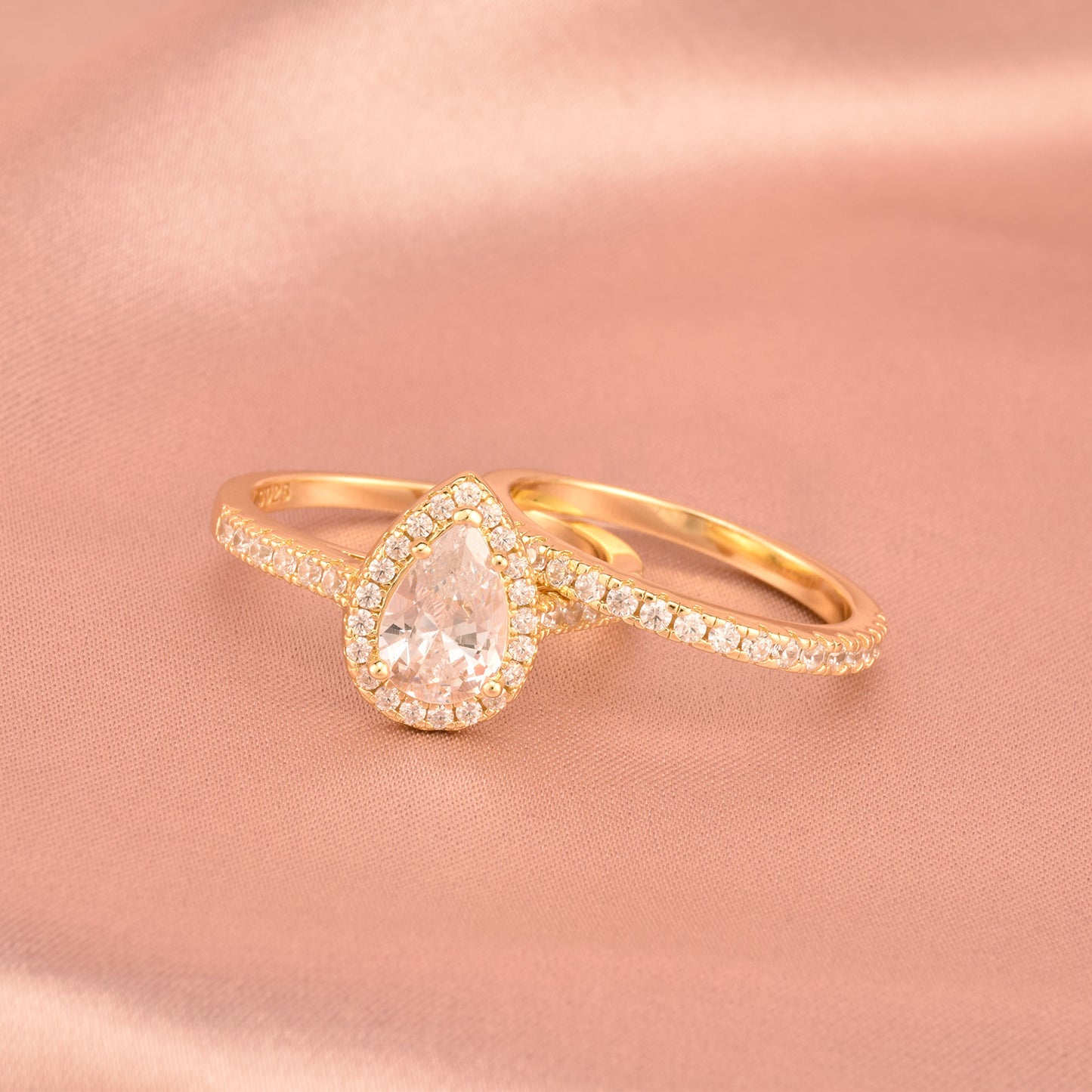 Newshe 2 Pieces Yellow Rose Gold Wedding Set Solid 925 Sterling Silver 3Ct image 2