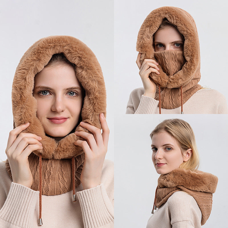 Women Beanie Hat Winter Balaclava Knitted Cap Hooded Face Mask Fluff Keep Warm image 17