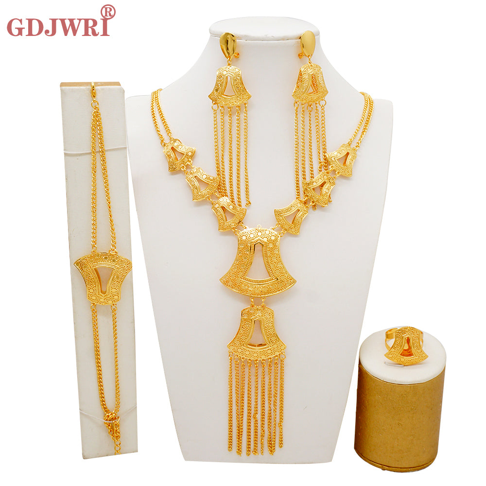 Arabic Dubai Jewelry Set for Women Earrings Ethiopian African Long Chain Gold C image 7