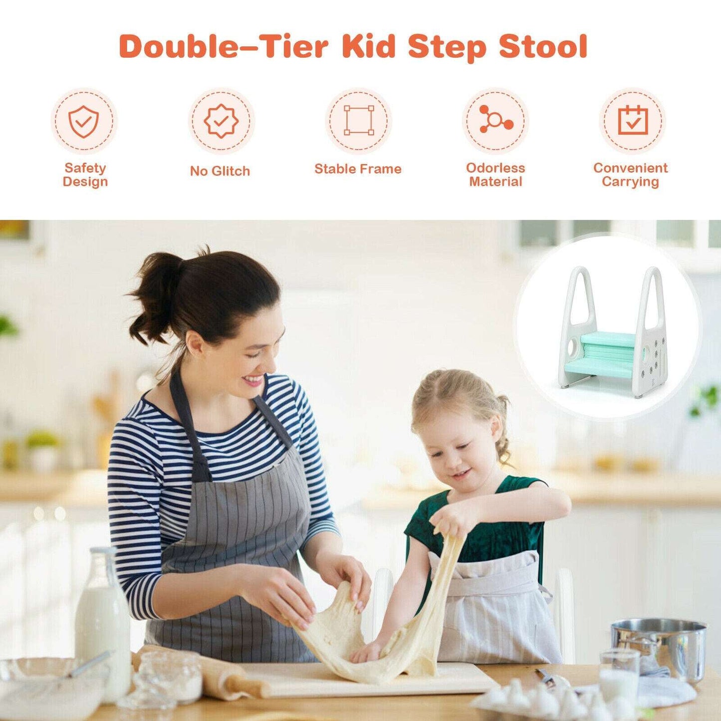 Kids Step Stool Learning Helper w/Armrest for Kitchen Toilet Potty Training image 5