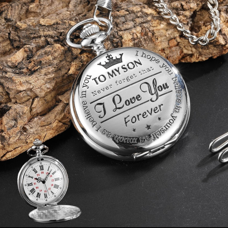 Vintage Quartz Pocket Chain Watch To My Son Gold Case Necklace Watches For Men image 6