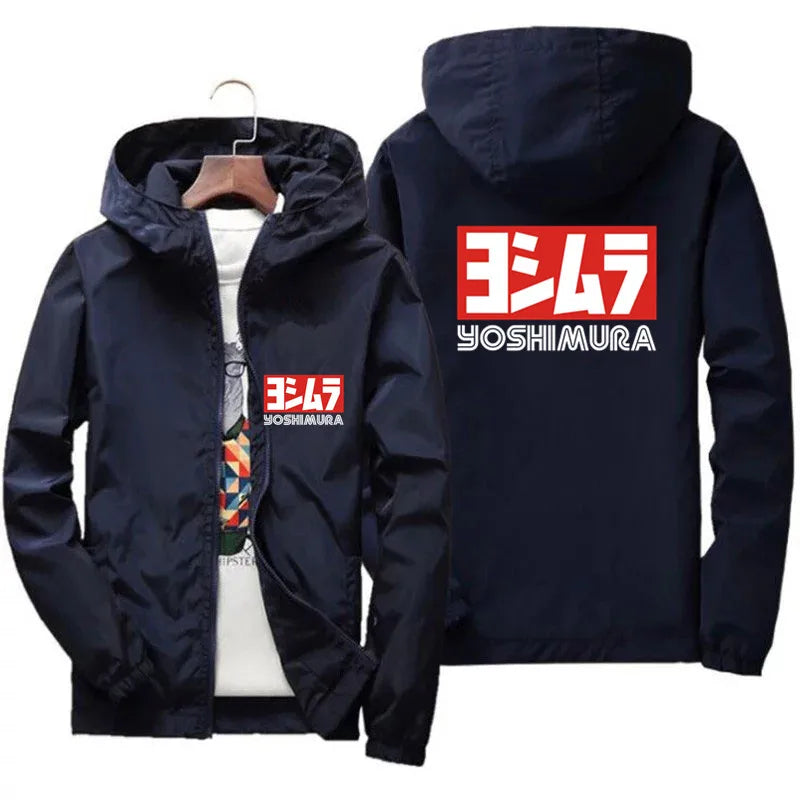 Yoshimura-Japanese pilot jacket with zipper for men, thin jacket with hood, ove image 2