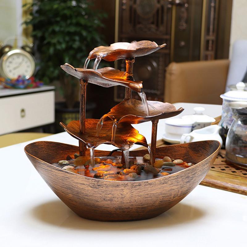 Tabletop Fountain Waterfall Fountain For Indoor Decor Water Over Sailing Lotus image 5