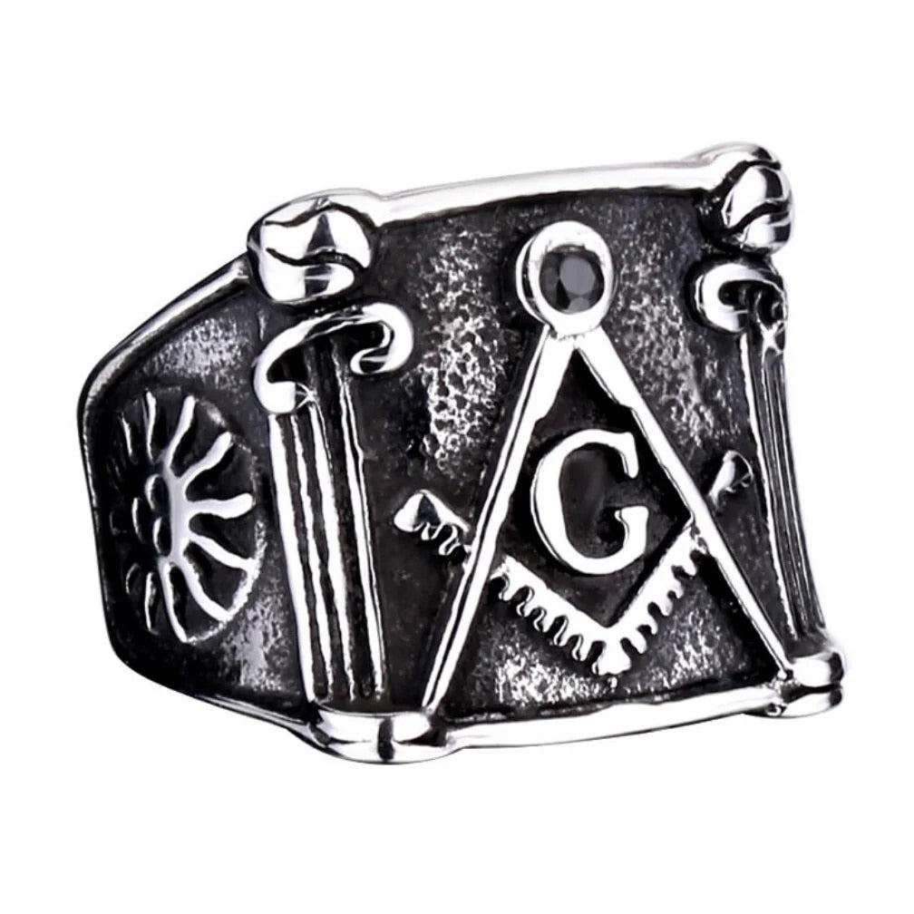 Punk New Men's Stainless Steel Masonic MASON Gold Color Tone Biker Ring Size 8- image 3