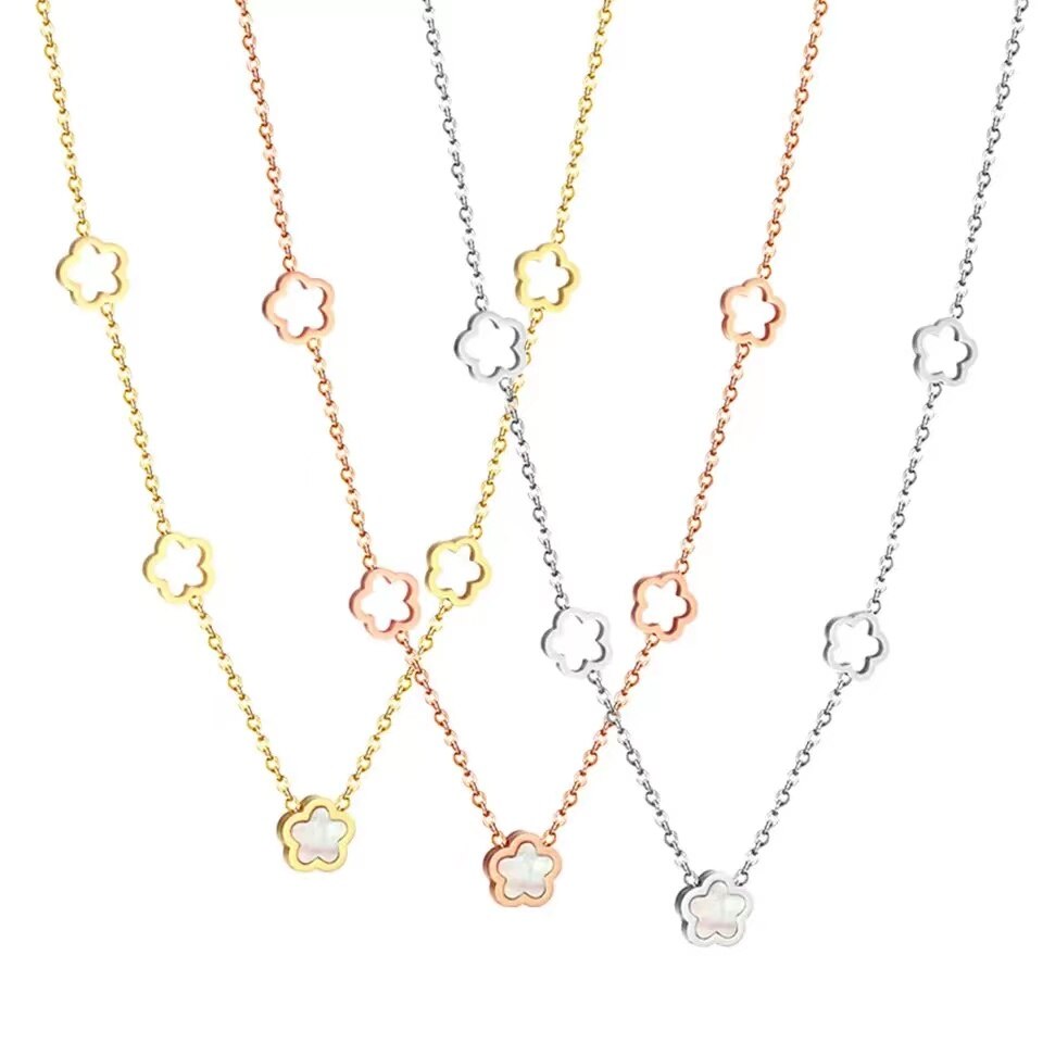 White Shell Flower Necklace Bracelet 2 Pc Set Natural Shell Gold Plated Link Ch image 6