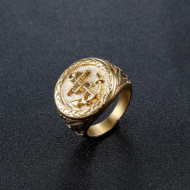 Retro Anchor Navy Marine Large Ring For Men Gold Color Punk Gothic Rock Hiphop image 3