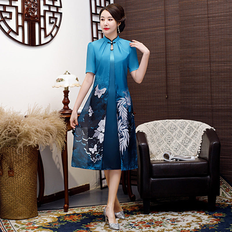 Fashion mother loose casual Ao Dai cheongsam women Chinese dress cheongsam midd image 2