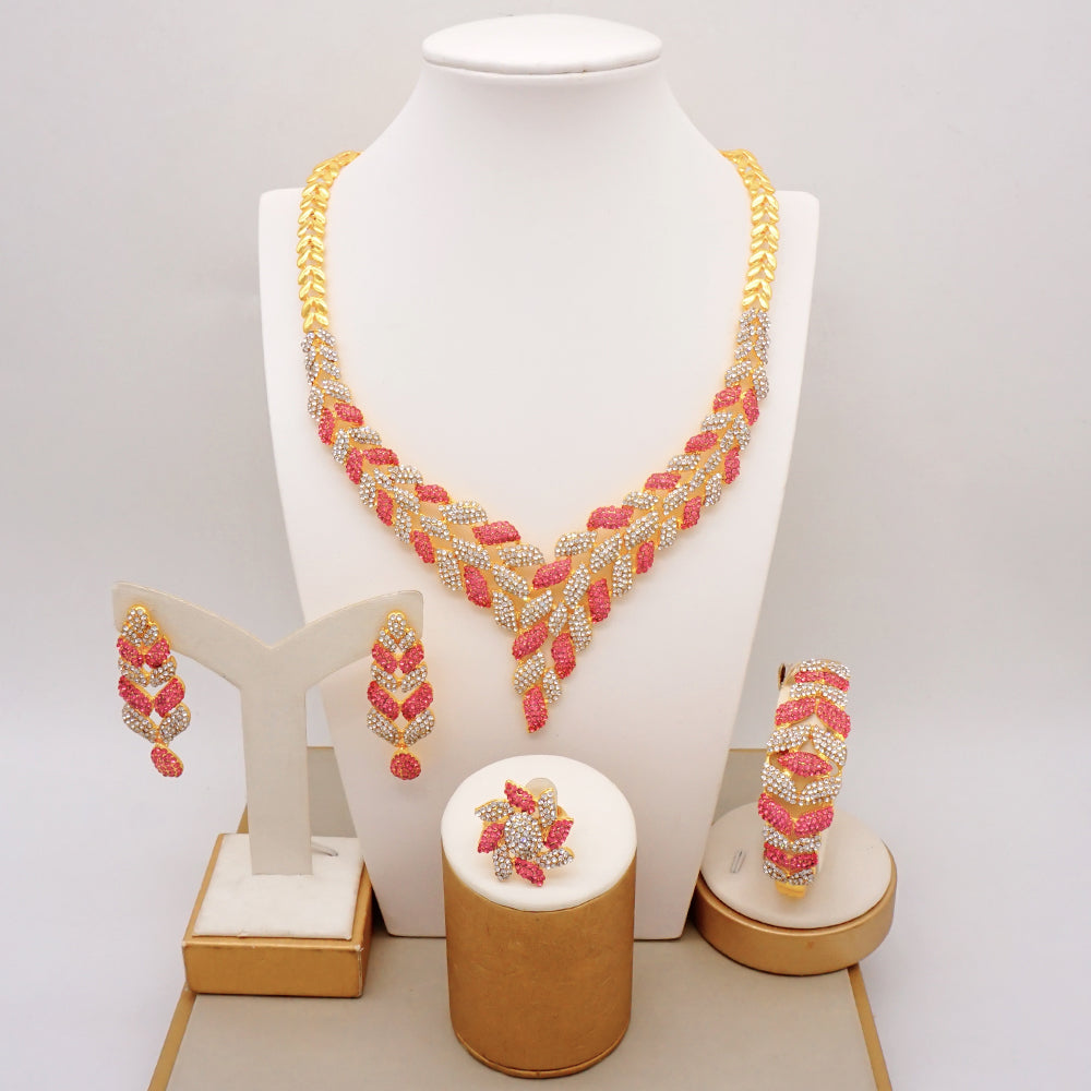 Latest Italian Dubai Gold Color Ladies Full Crystal Necklace Jewelry Set Simple image 12