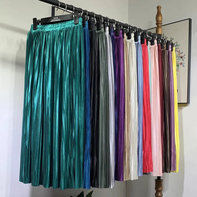 Silver Gold Pleated Skirt Womens Vintage High Waist Skirt 2023 Winter Long Warm image 16