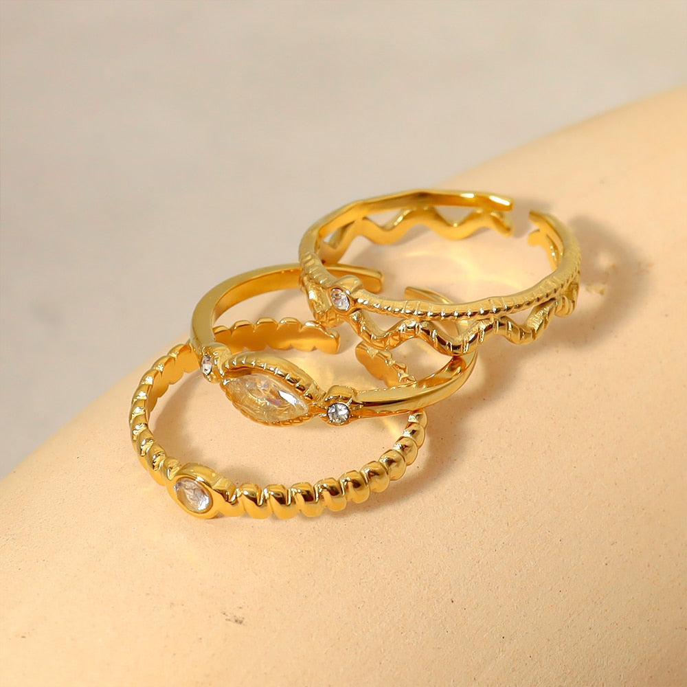 WILD & FREE Gold Plated Stainless Steel Zircon Crystal Rings for Women Simple T image 5