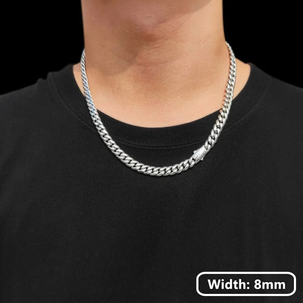 Hip Hop 18k Gold PVD Plated Stainless Steel Necklace Snap Clasp Men Miami Cuban image 5