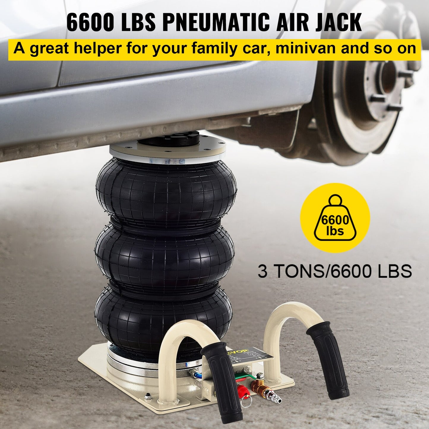VEVOR Pneumatic Jack 3 Ton Triple Bag Air Jack Fast Lifting Height Pneumatic Ai image 2