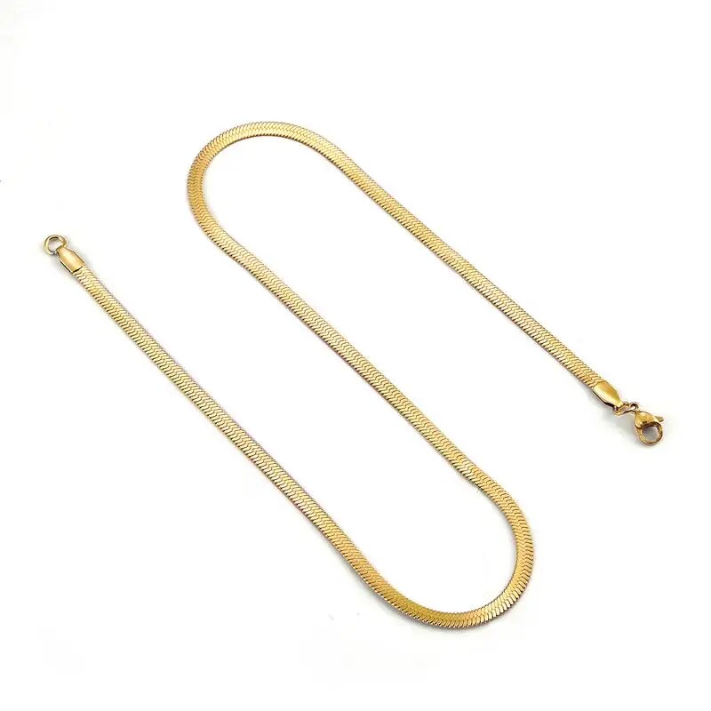 2-5mm Width Stainless Steel Flat Chain Necklace Hot Fashion Herringbone Gold Co image 12