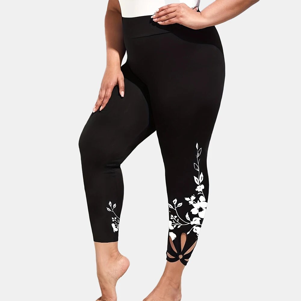 plus size Women's Yoga leggings cut out abdominal hip lifting high waist fitnes image 4