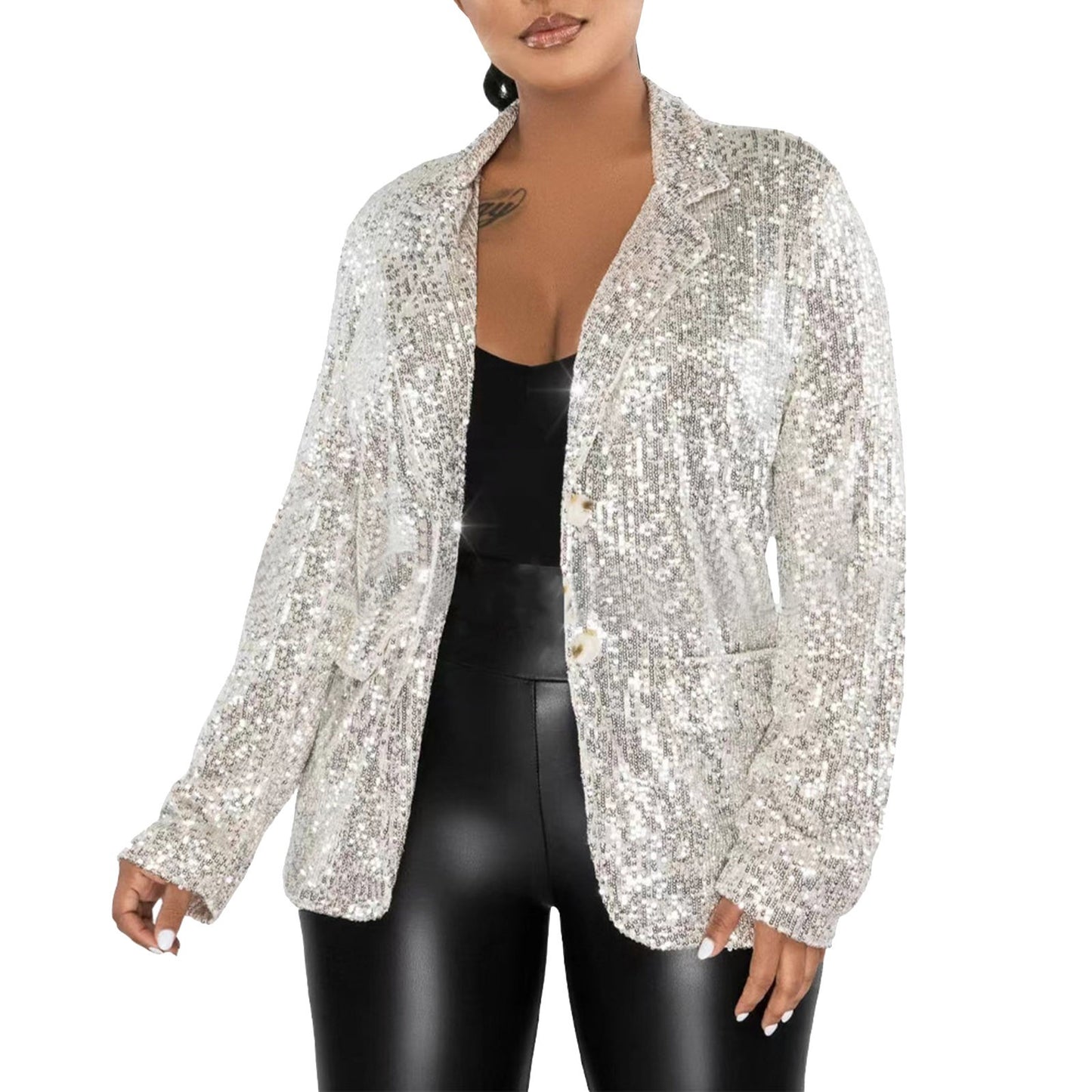 New Fashion Sequined Suit Jacket For Women Elegant Sequins Glitter Blazer Coat image 3