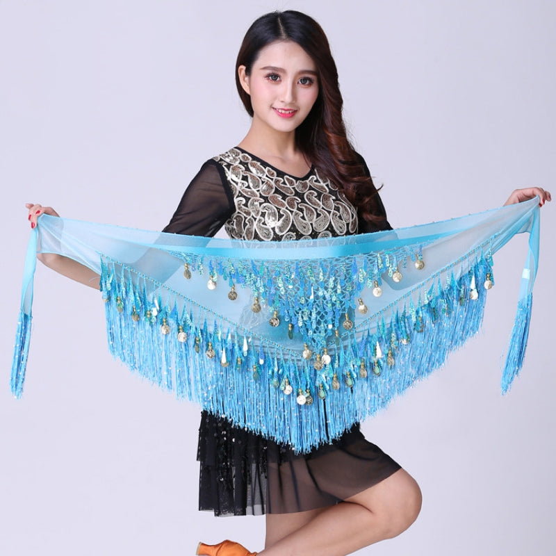 Waist Chains Sequined For Belly Dance Hip Scarf Tassel Triangular Waist Scarf C image 11