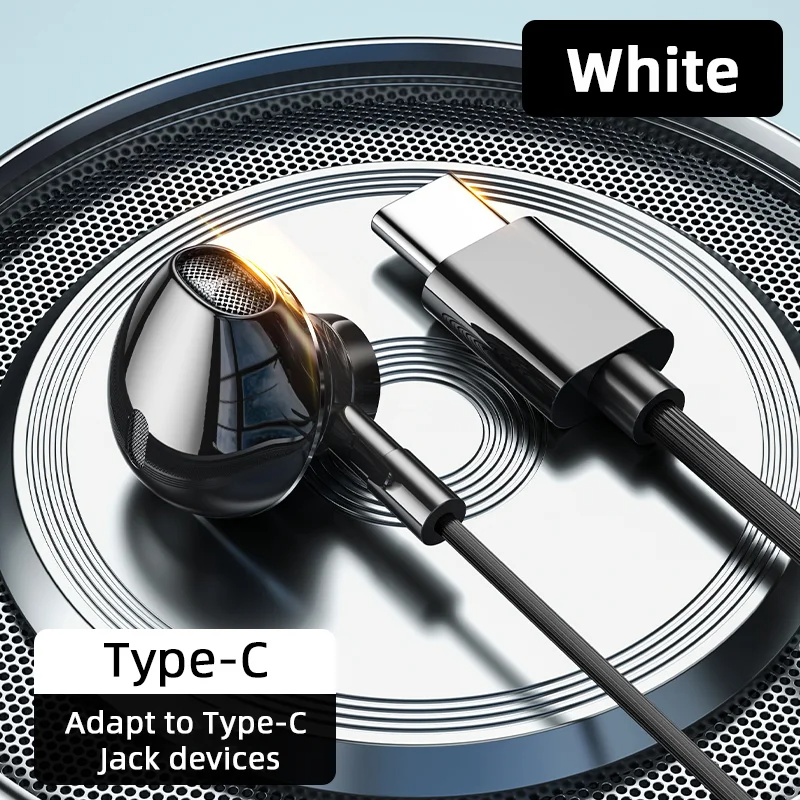 USB Type C Headphone HiFi Bass Stereo Volume Control Mic 3.5mm Wired Earbuds Fo image 3