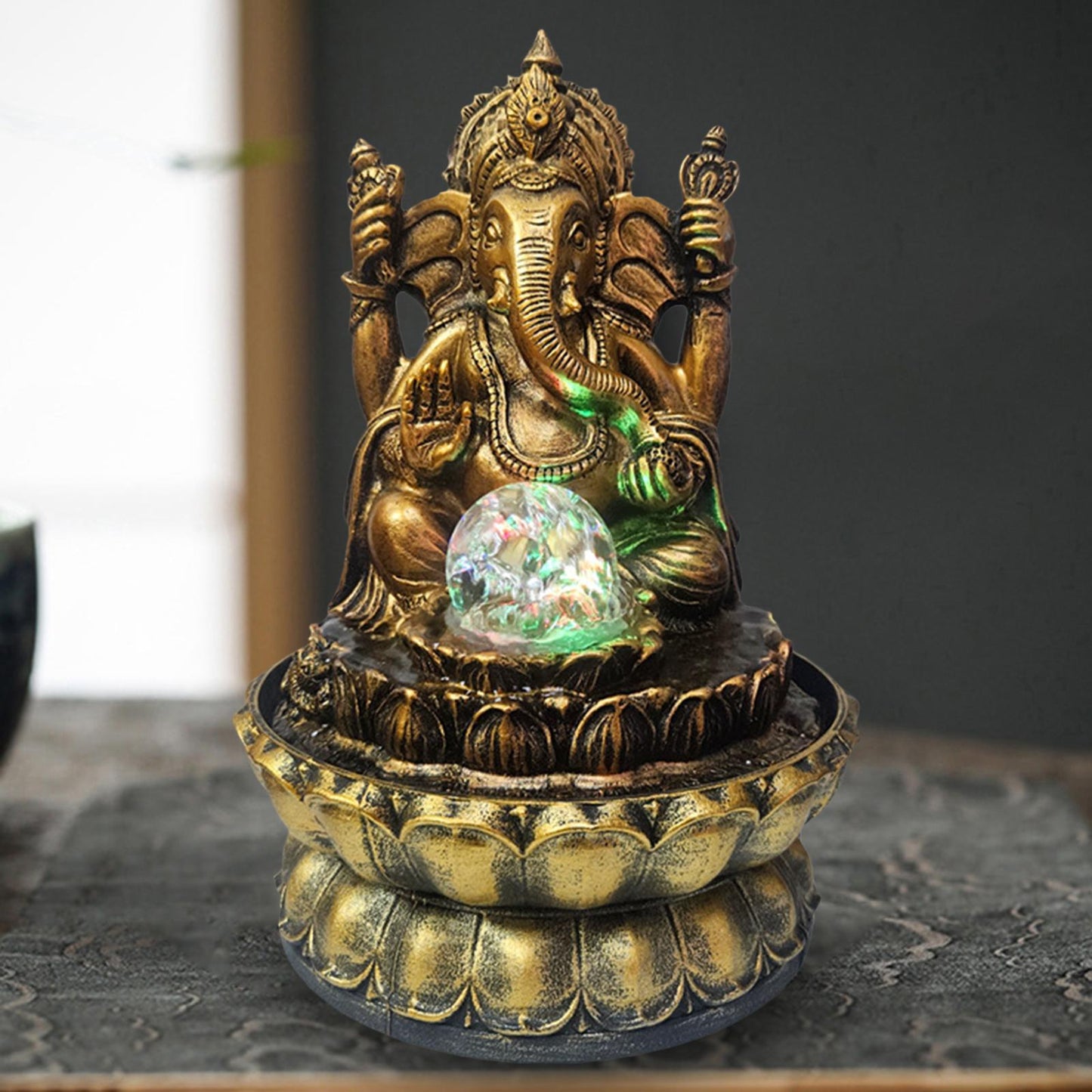 Resin Buddha Statue Indoor Water Fountain 110V Plug Table Ornament image 4