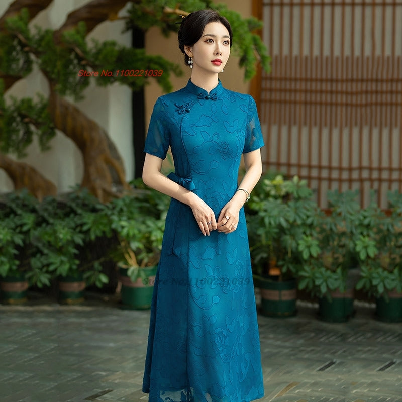 2024 vietnam traditional aodai dress chinese improved qipao national lace jacqu image 1