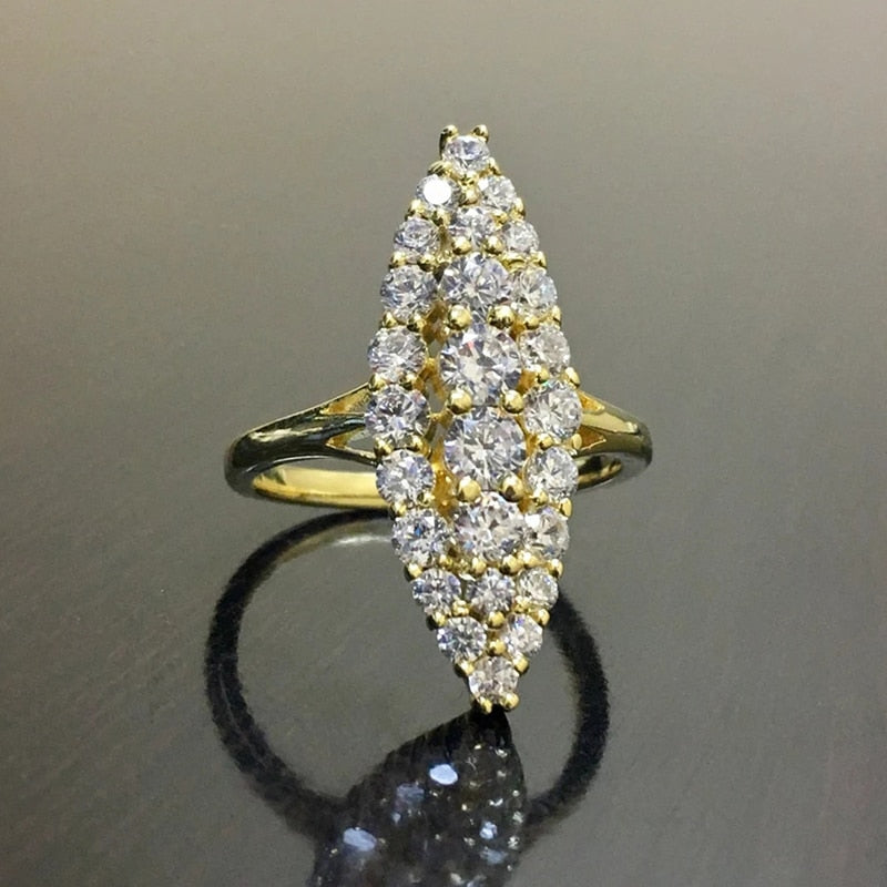 Huitan Hyperbole Marquise Shaped Gold Color Rings for Women Full Paved Dazzling image 1