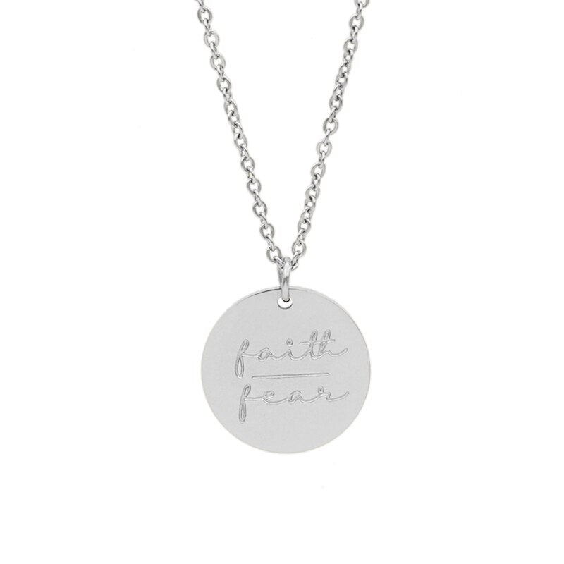 Simple Disc Pendant Necklace Stainless Steel Gold Plated Faith Over Fear image 6