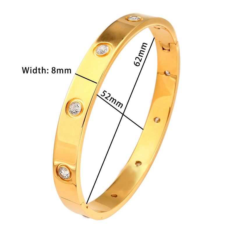 Stainless Steel Golden Color Beautiful Lovers Cubic Zirconia Bracelets Bangles image 14