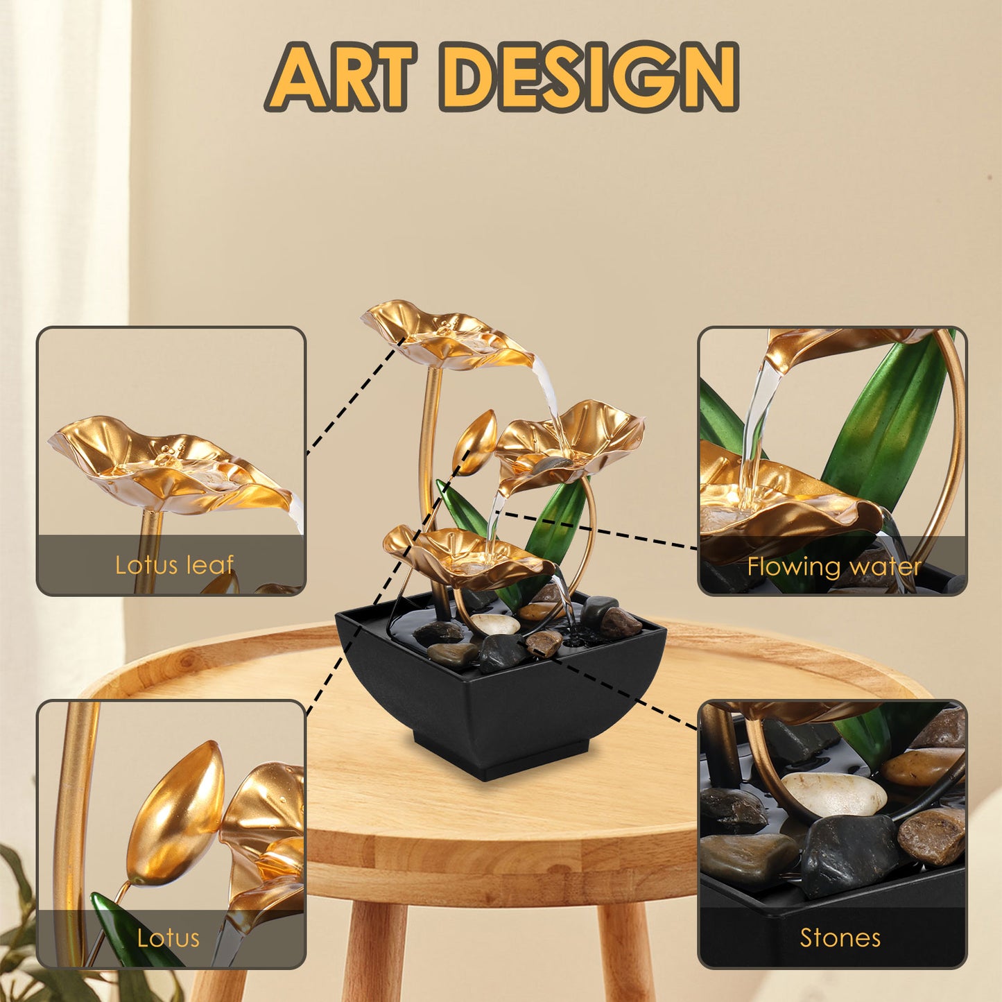 Small Lotus Waterfall Tabletop Fountain with Rocks Relaxation Fountains Desktop image 8