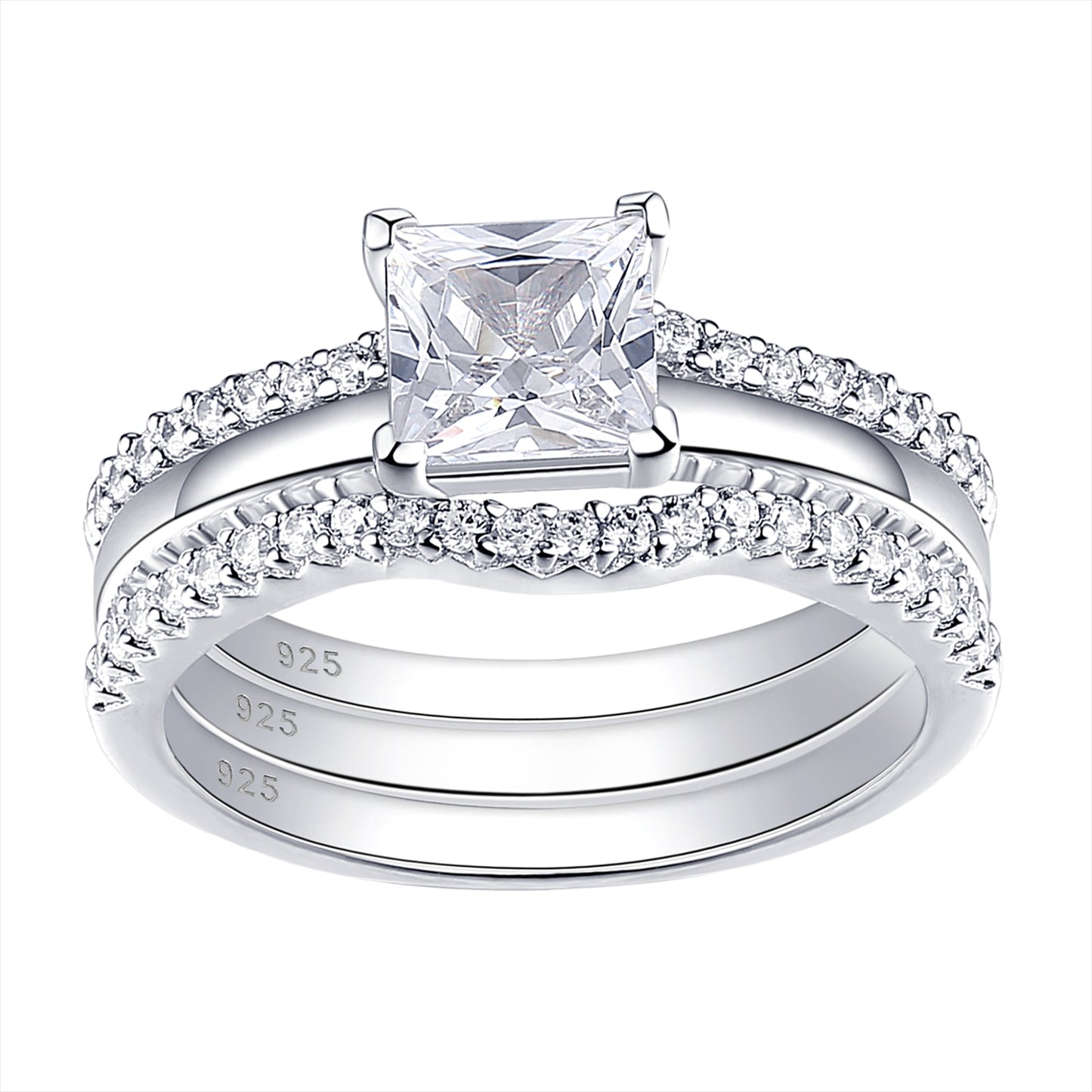 Newshe Silver & Yellow Rose Gold 925 Sterling Silver Princess Cut CZ Wedding image 5
