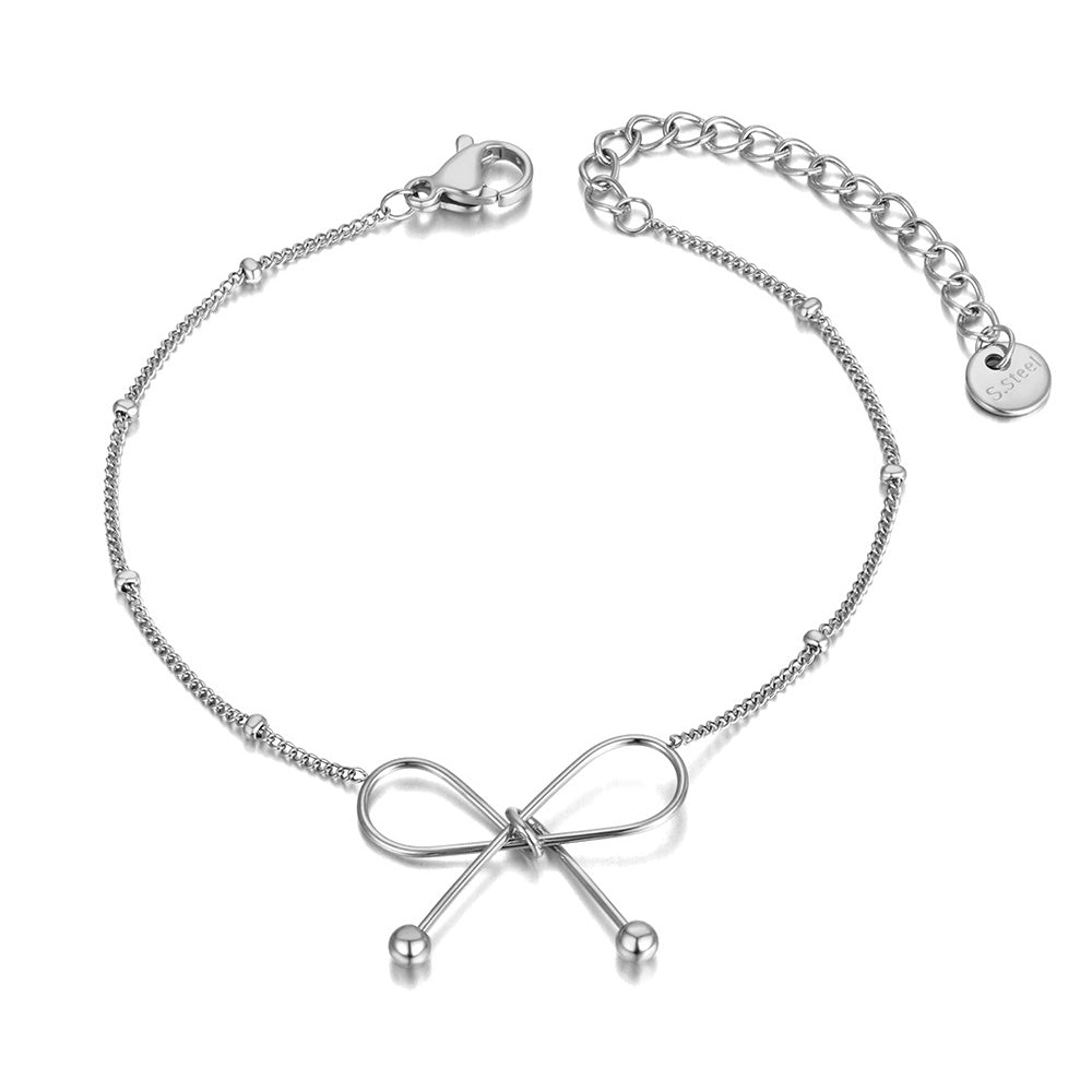 Lokaer Titanium Stainless Steel Chain Link Bracelets Trendy 18K Gold Plated Bow image 0