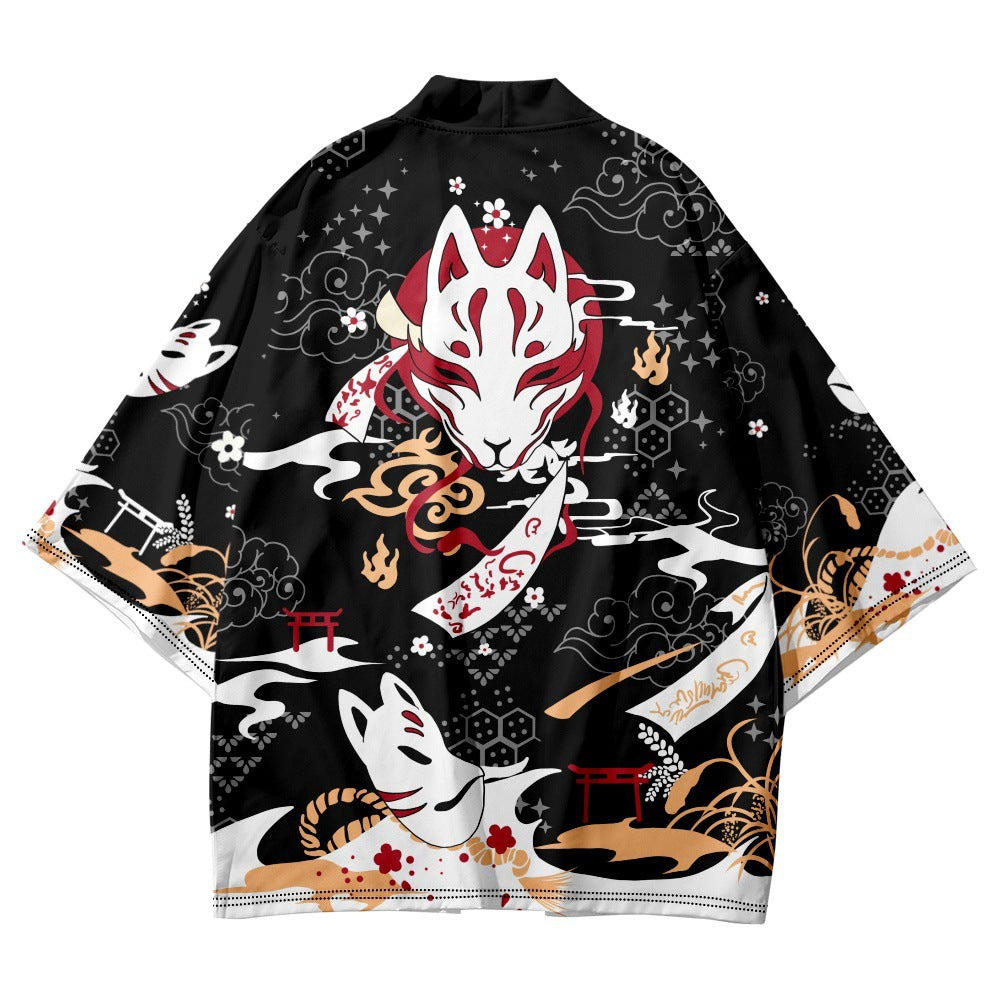 Traditional Asian Clothes: Inari Fox Kimono Men Women Cardigan Haori Yukata- Pe image 0