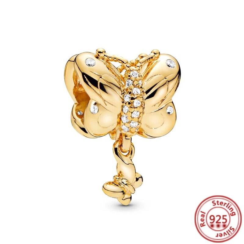 925 Sterling Silver Gold Color Family Tree Heart Crown Pendant Charm Fit Origin image 60