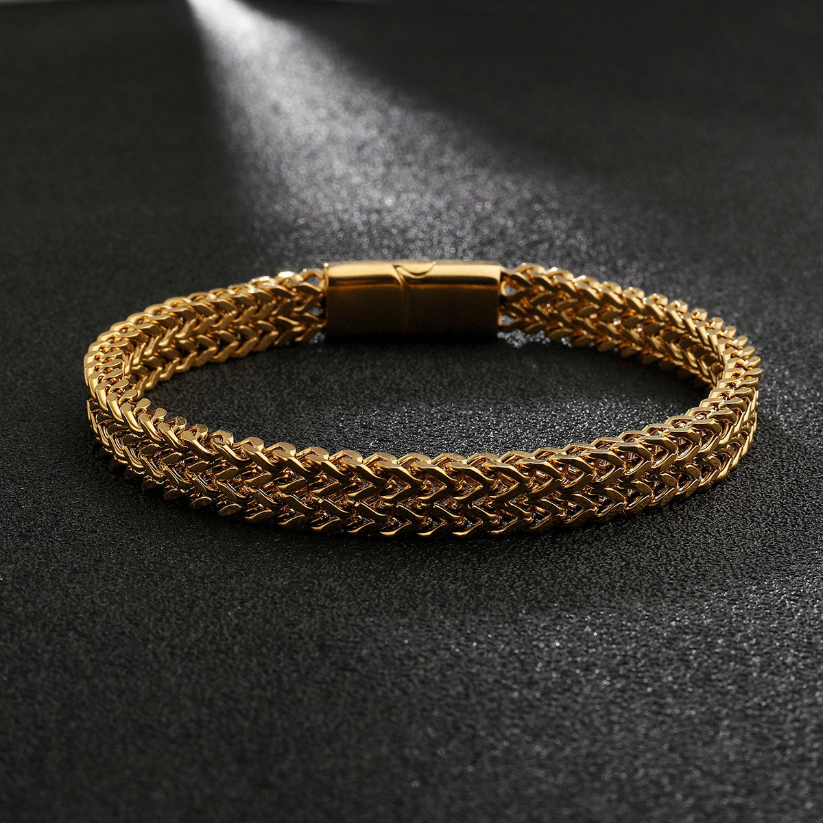 18K Gold Color Stainless Steel Double-laye Braided Link Bracelets With Magnetic image 4