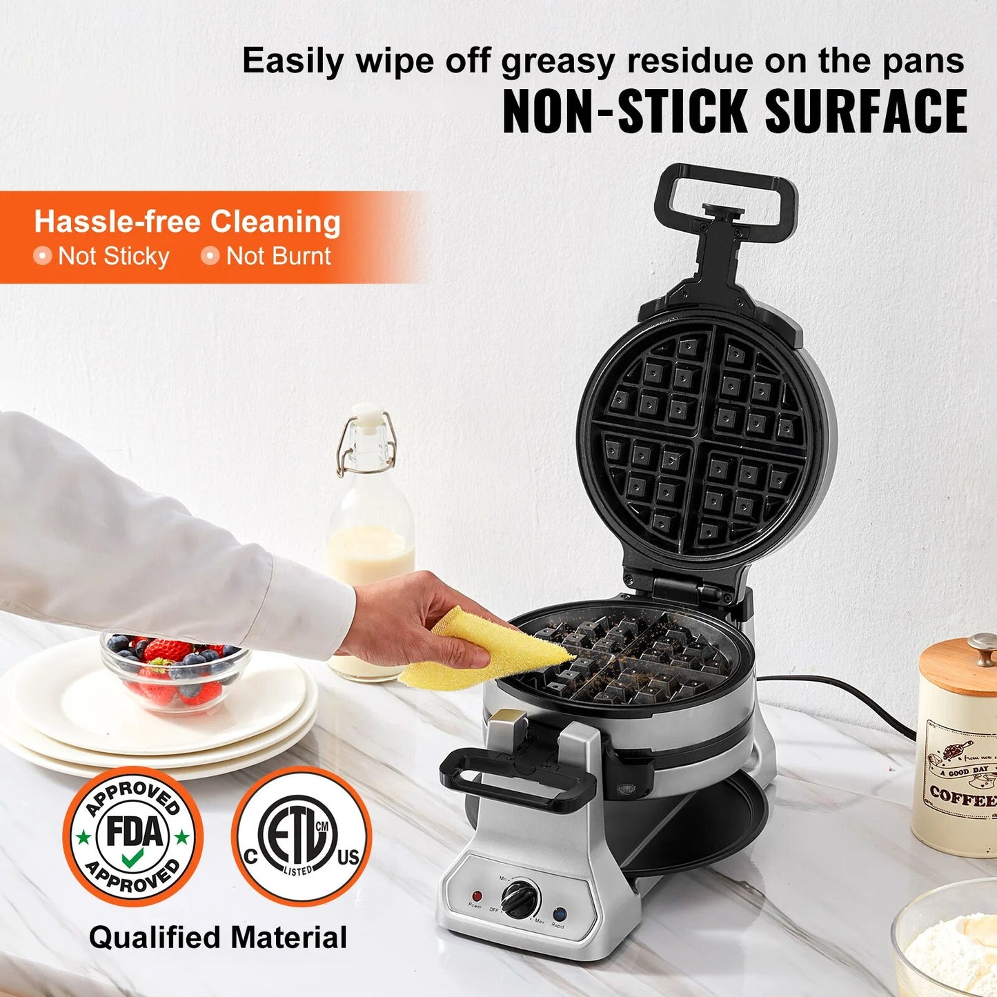 VEVOR 2-Layer Waffle Maker 1400W Round Waffle Iron Non-Stick Waffle Baker Machi image 4